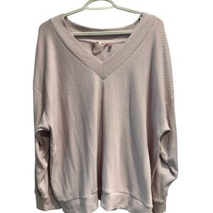 Women's V-Neck Ribbed Sweater - Pink